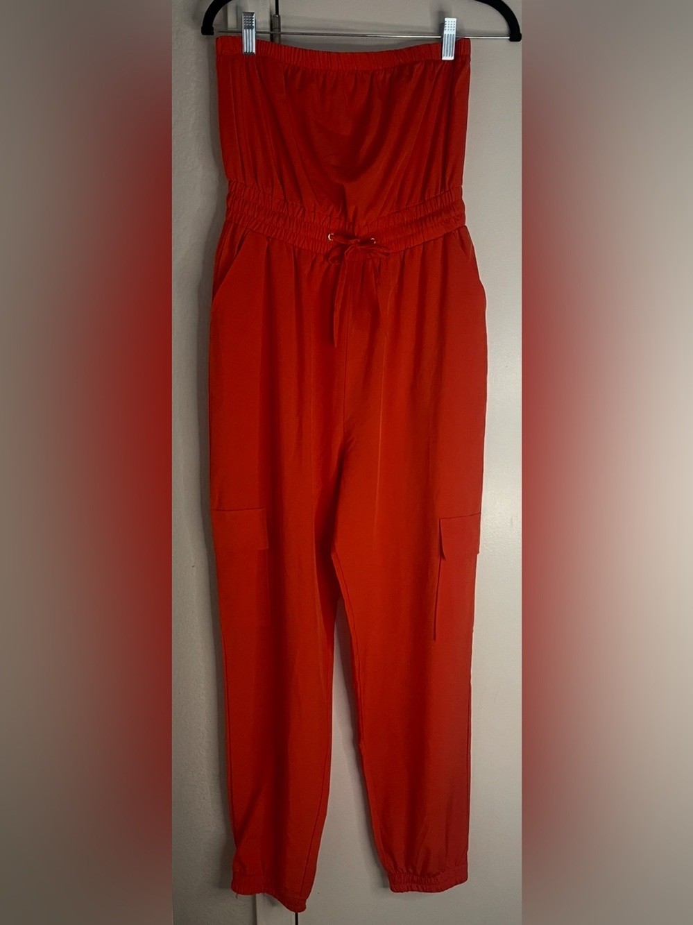Orangy/Red Strapless Cargo Jumpsuit